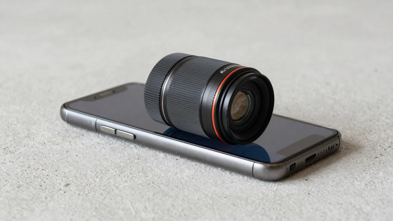 Smartphone deitado sobre superfície de concreto claro, luz suave